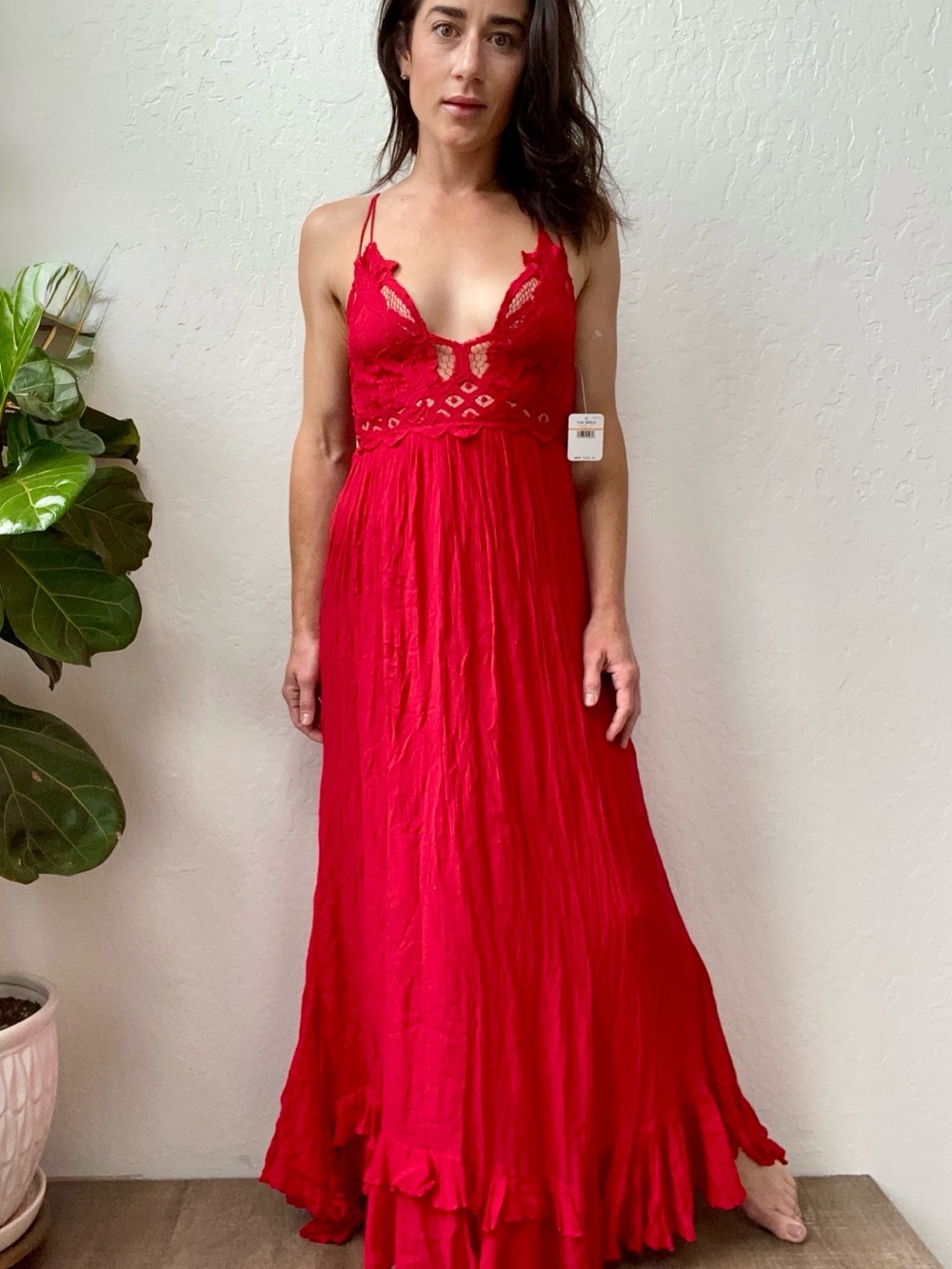NWT Free People Adella Maxi Slip Dress in Bright Red